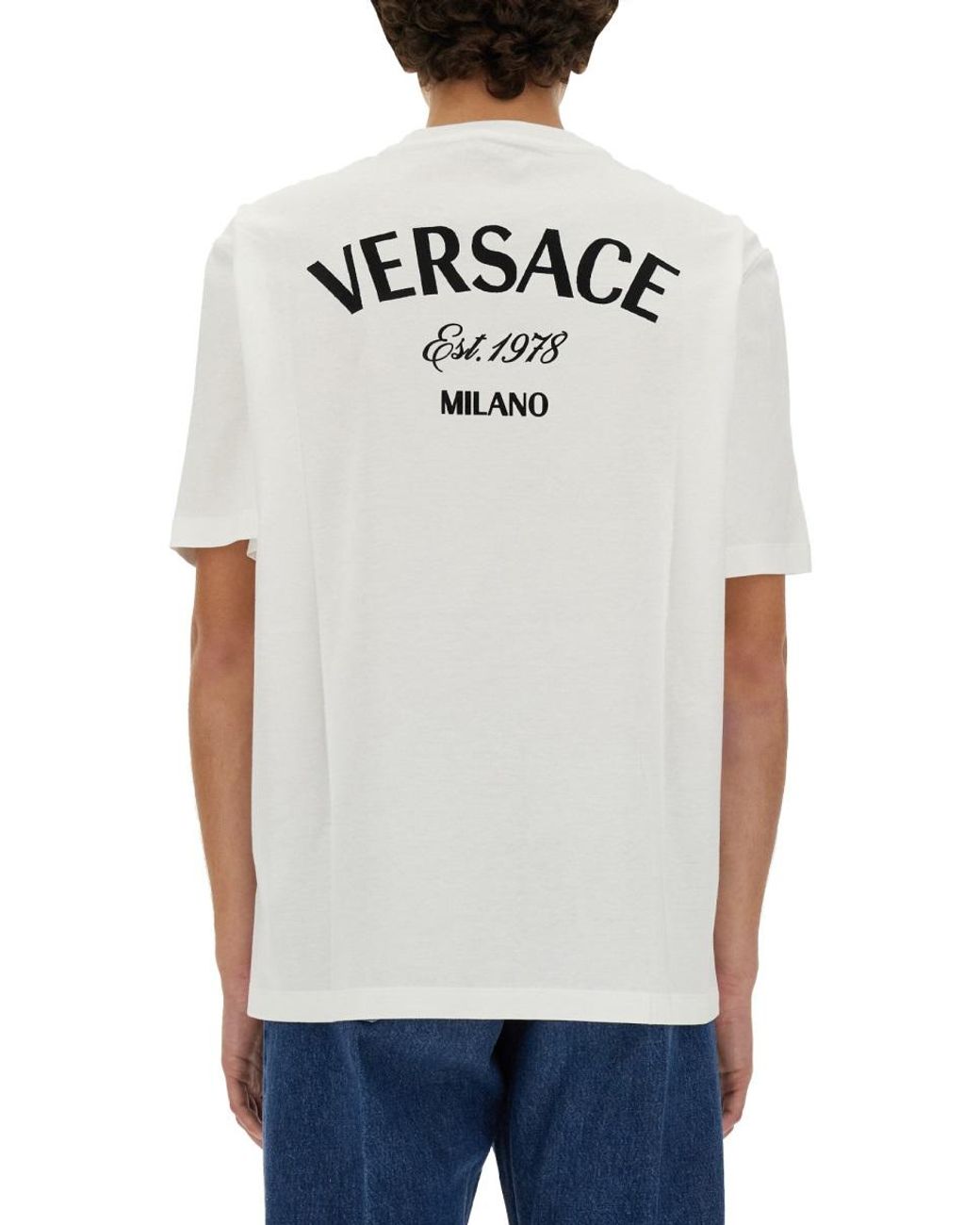 Versace Gray Versace Logo-Embroidered Cotton T-Shirt for men