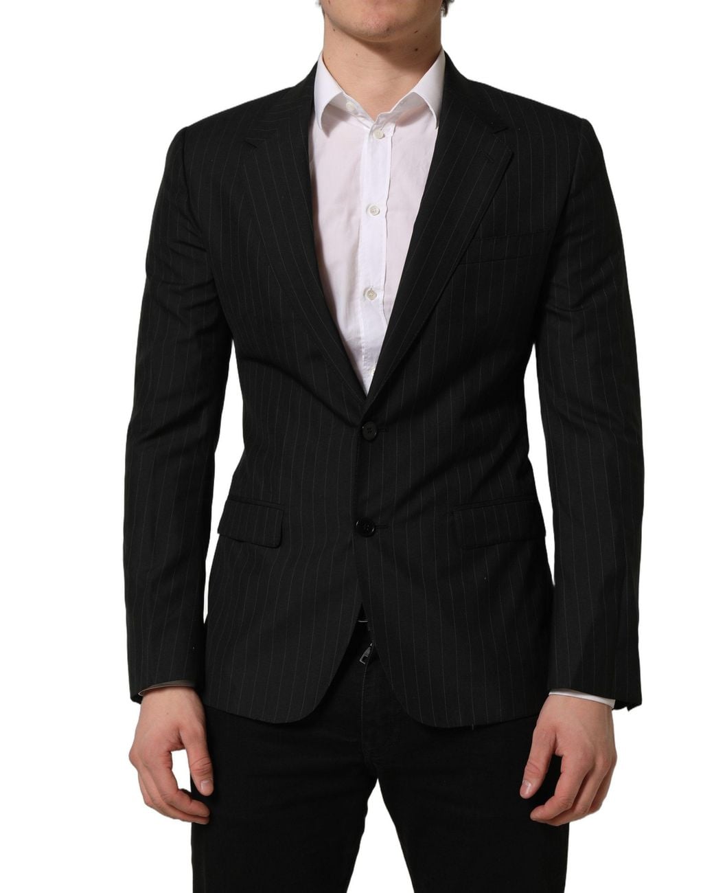 Dolce & Gabbana Black Stripes Wool Single Breasted Blazer Silk Virgin Clothing for men
