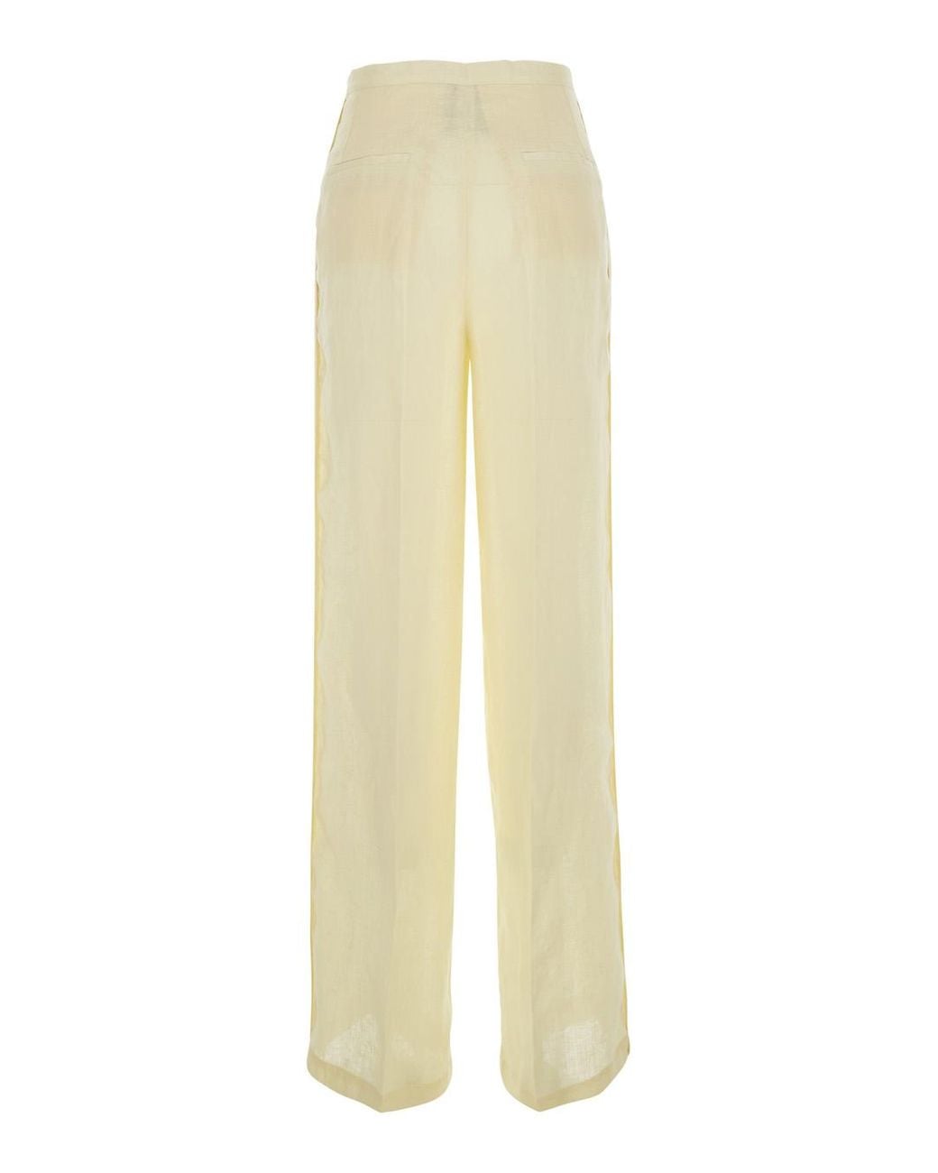 Semicouture White Linen Pants With Elastic Waist For Trousers