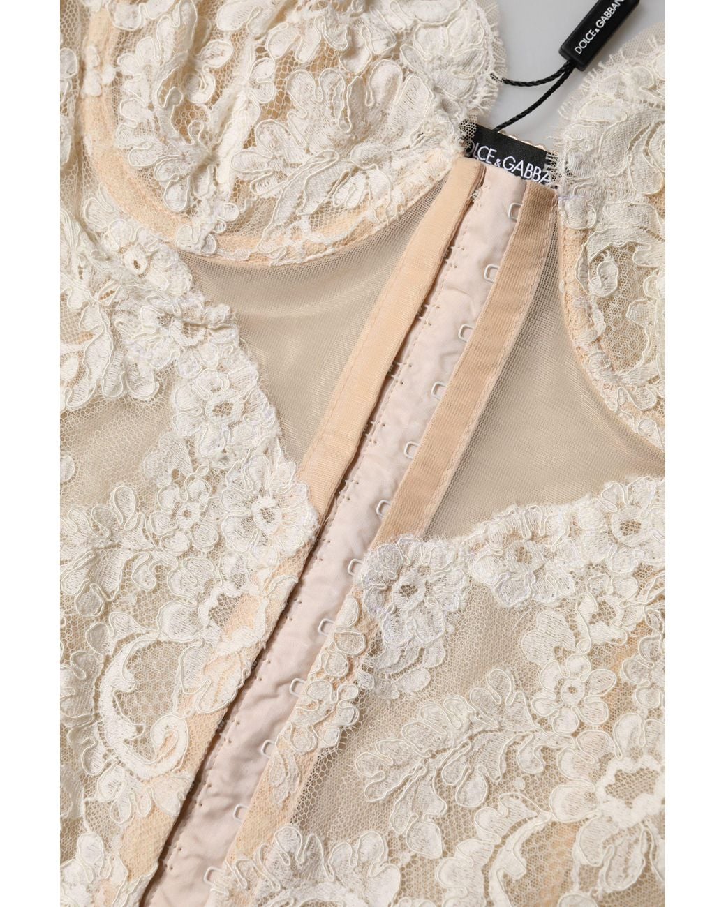 Dolce & Gabbana Natural Floral Lace Corset Lingerie Underwear Nylon Viscose Polyester Clothing