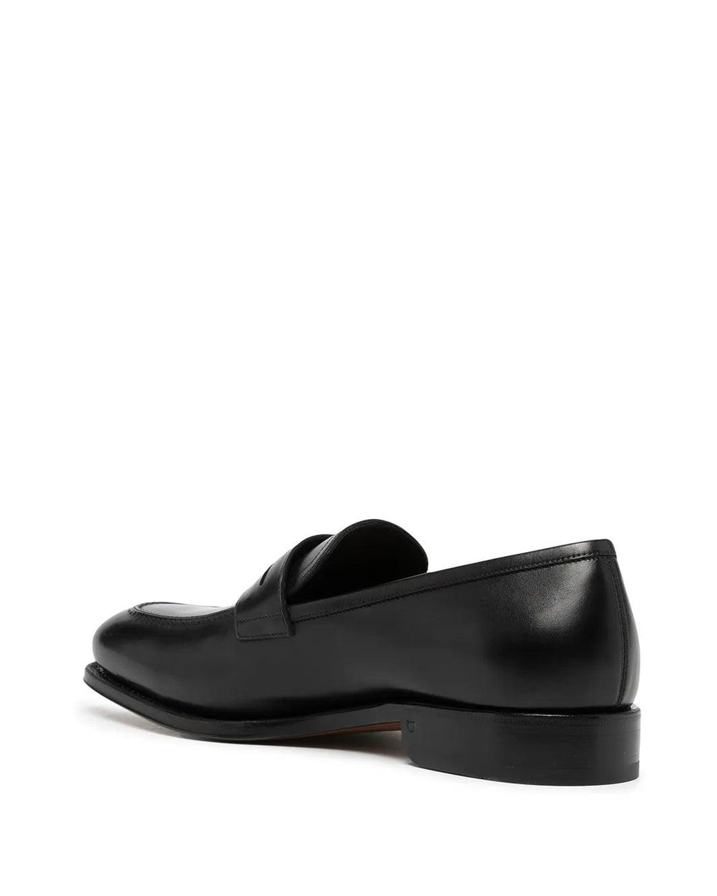 Ferragamo Black Tramezza Leather Penny Loafers for men