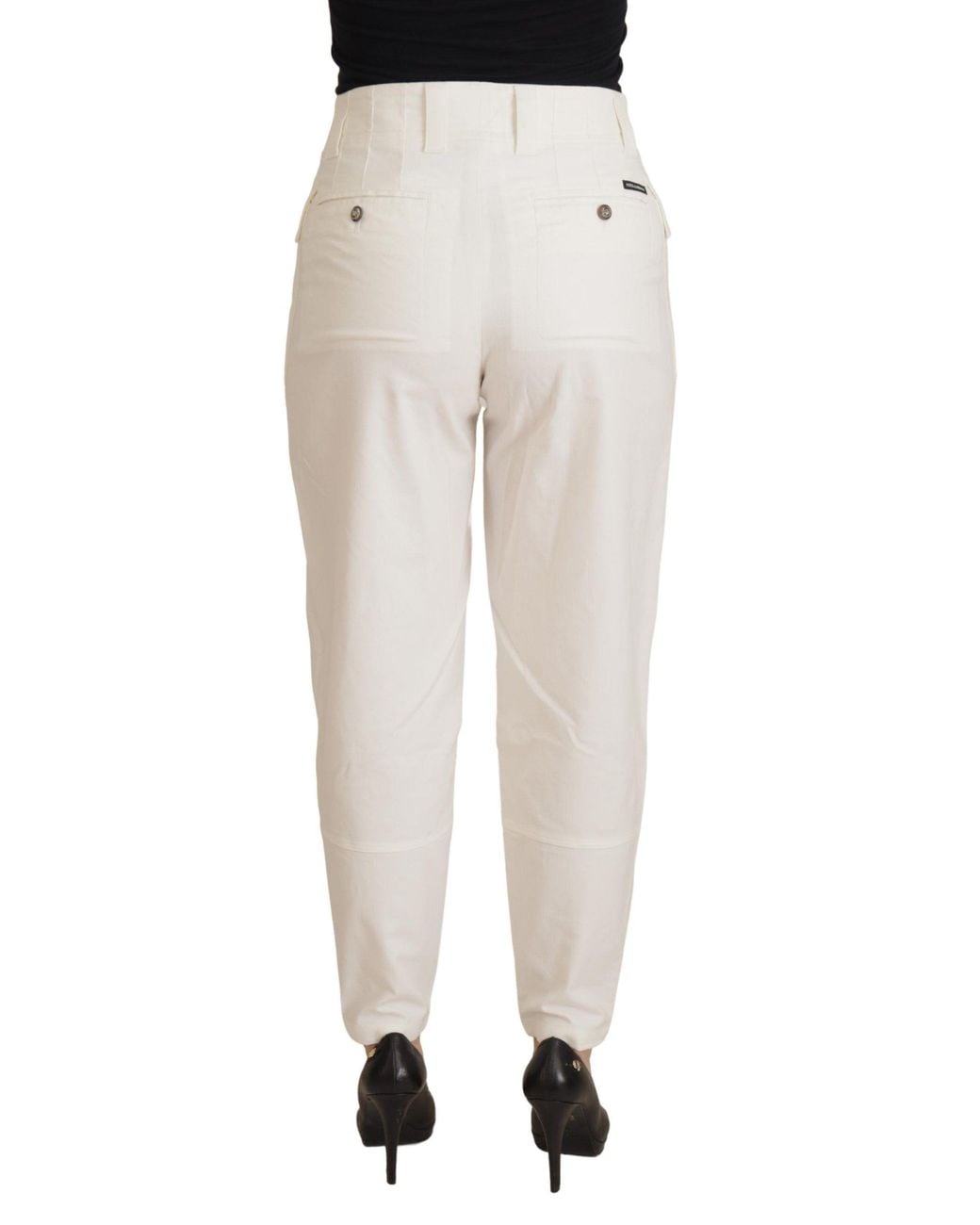 Dolce & Gabbana White High Waist Tapered Cotton Pants Elastane