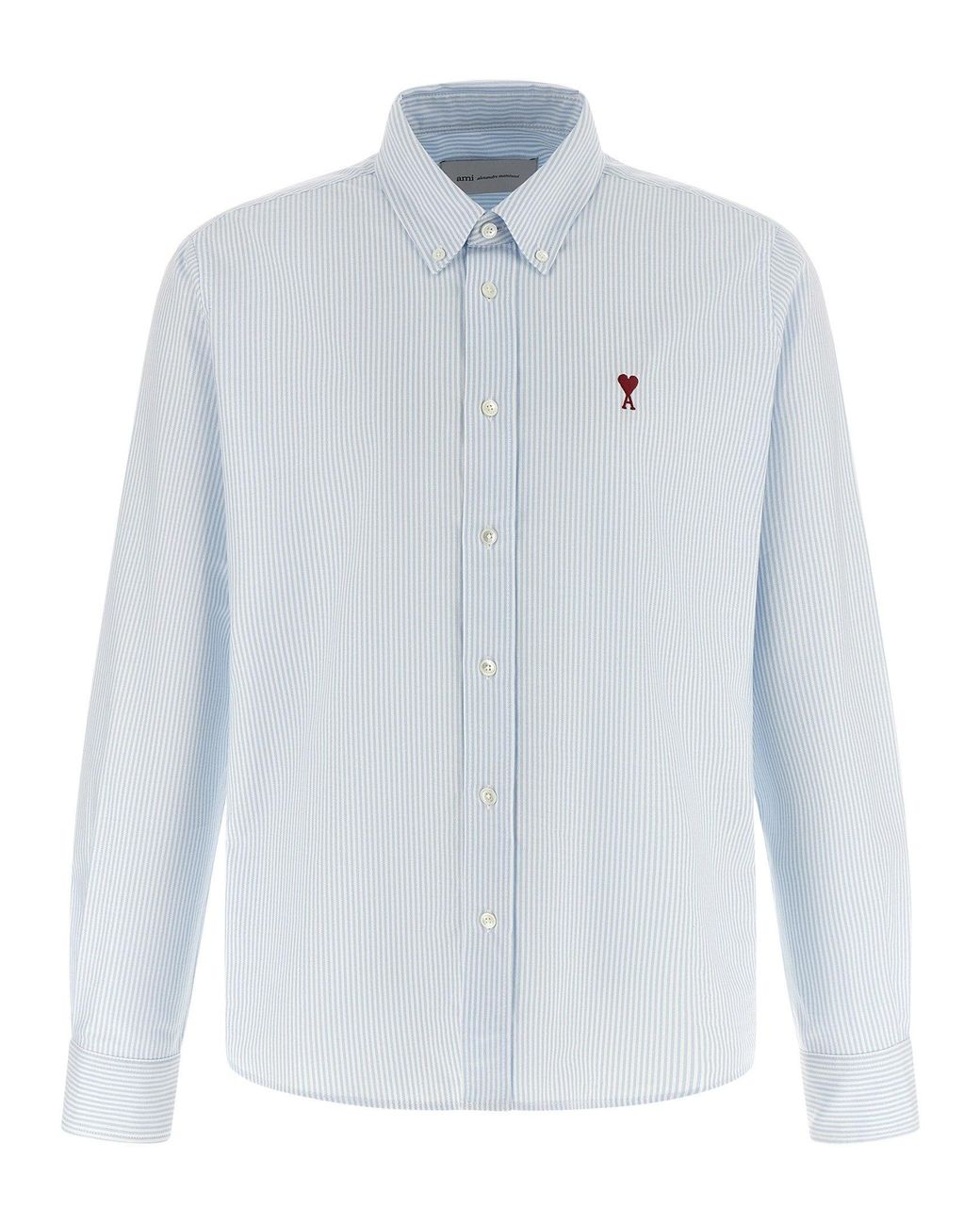 AMI Blue Striped Oxford Cotton Shirt for men