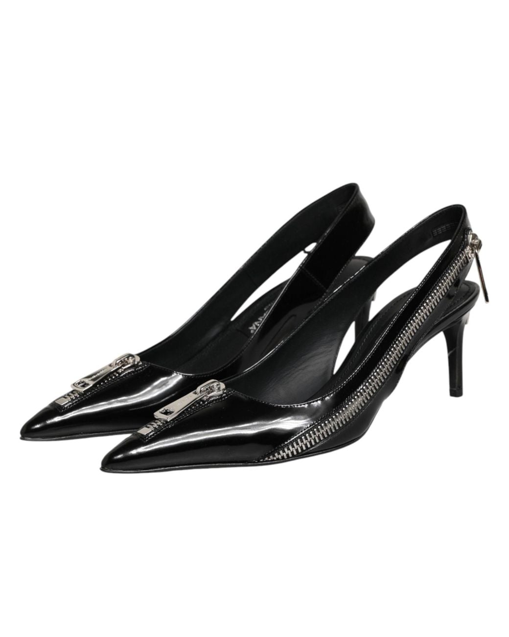 Dolce & Gabbana Black Zipper Leather Heels Slingbacks Shoes 100Lf