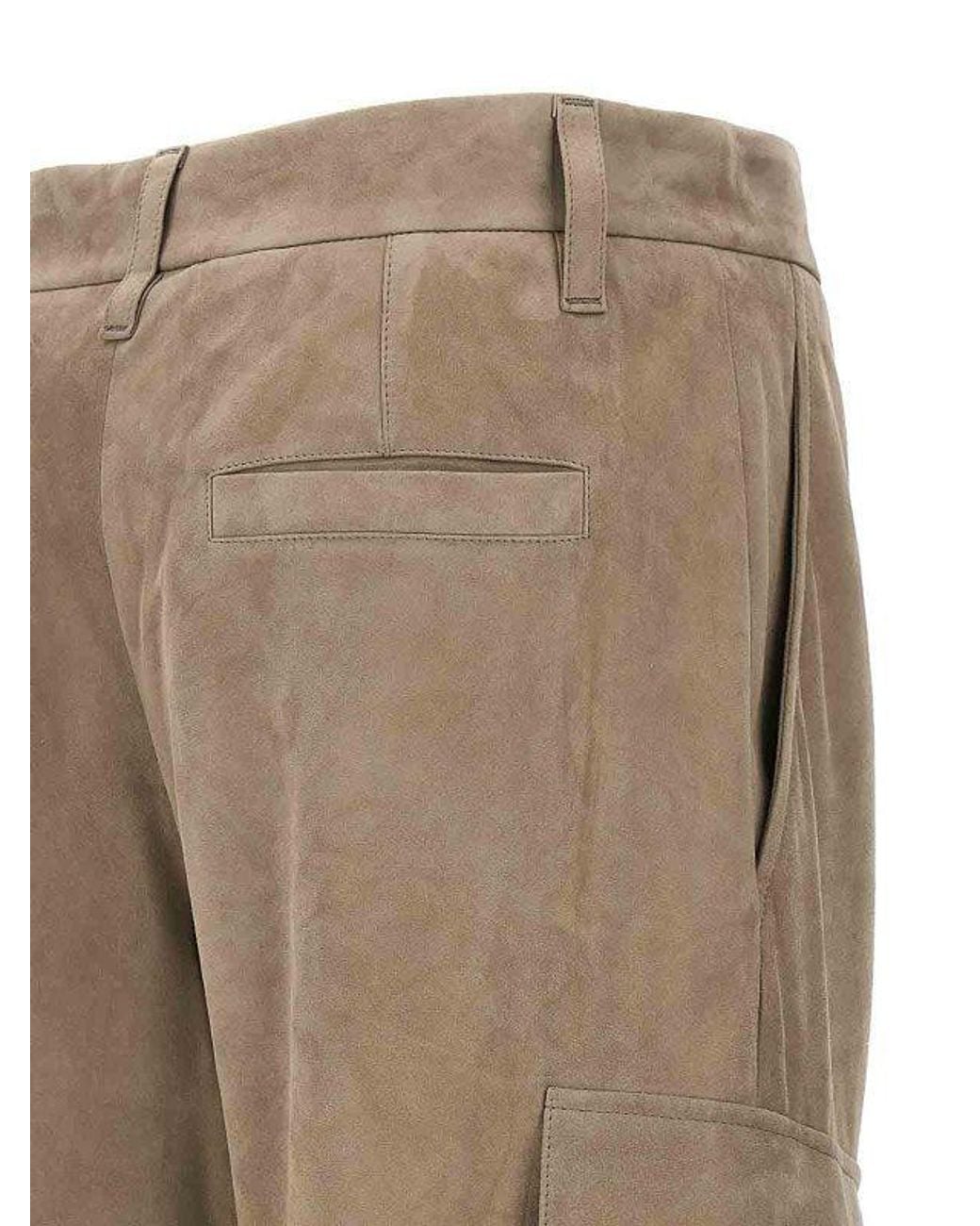 Brunello Cucinelli Natural Leather Straight Leg Trousers
