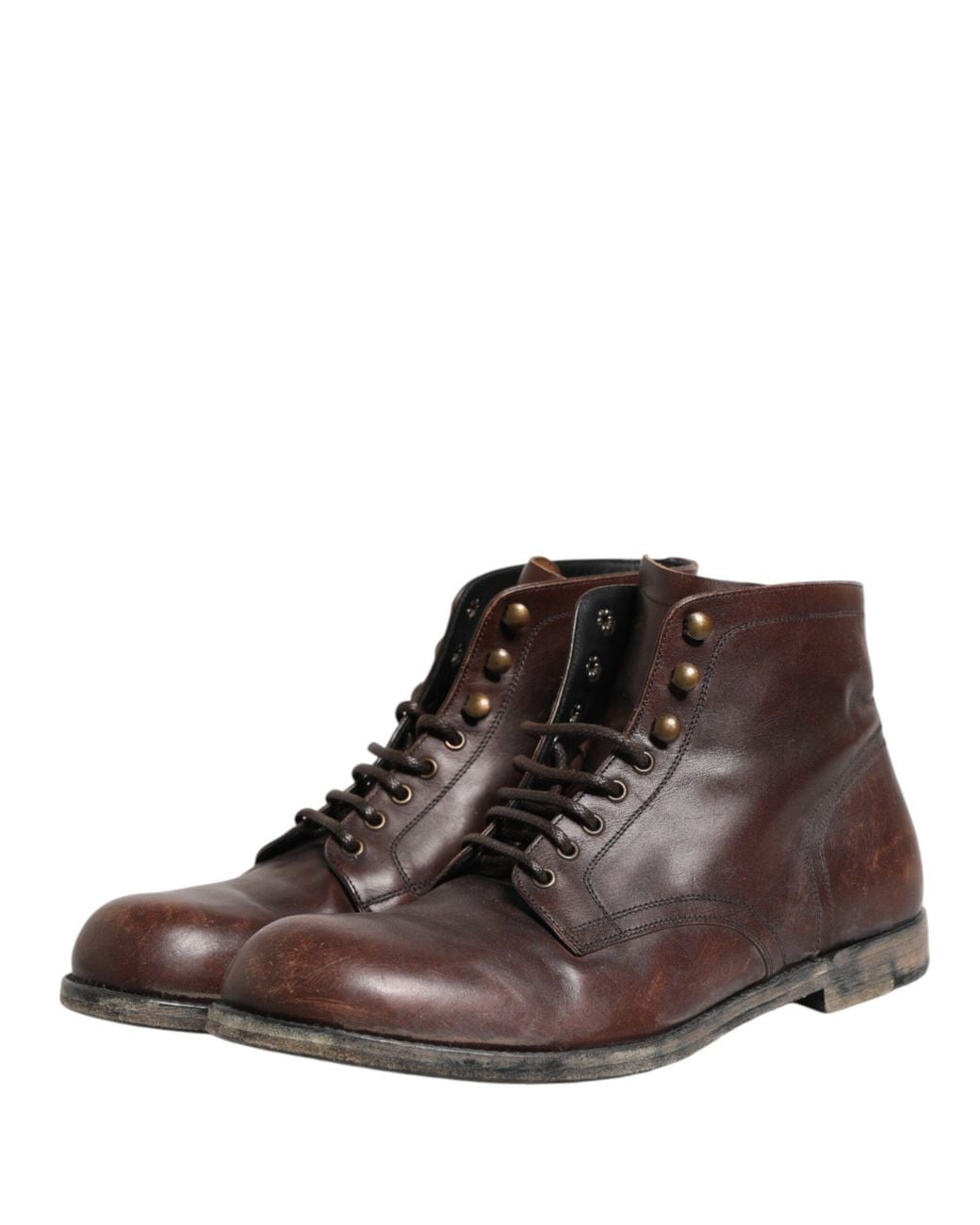 Dolce & Gabbana Brown Lace Up Short Ankle Boots Shoes Leather for men