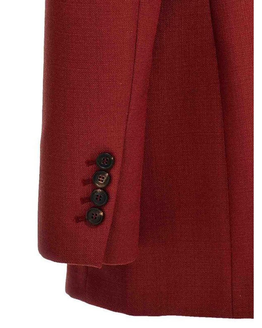 Brunello Cucinelli Red Multicolor Wool Coat