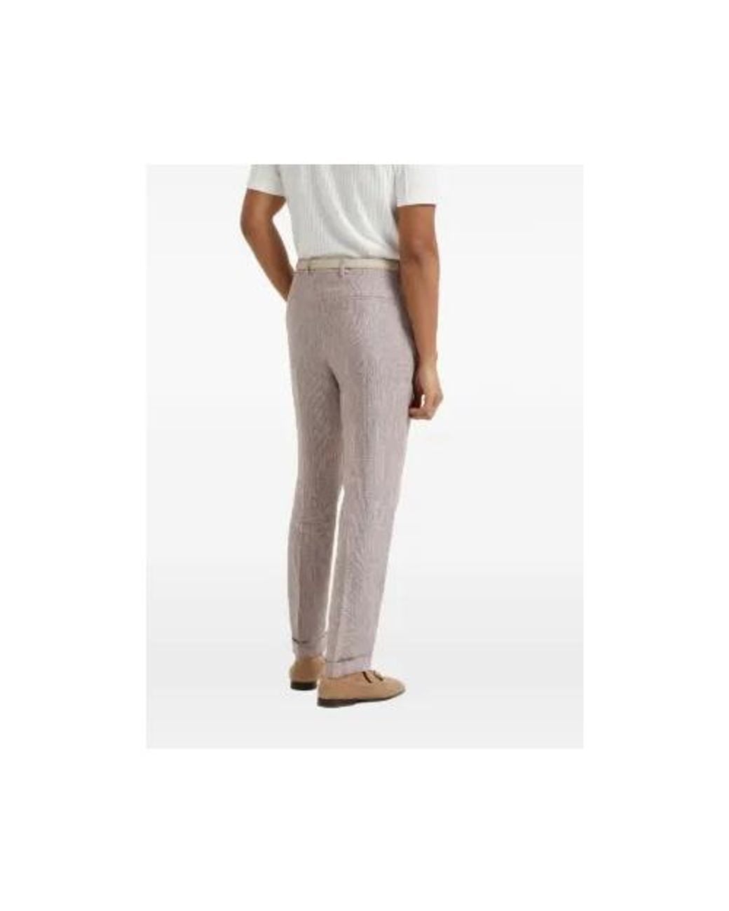 Brunello Cucinelli Gray Light Linen Tapered Trousers for men