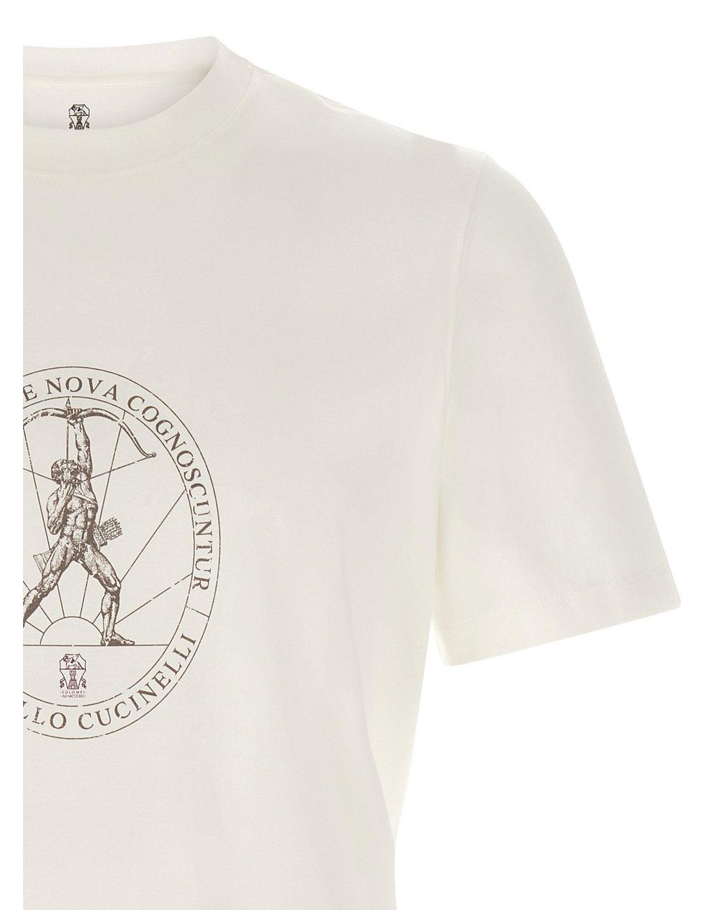 Brunello Cucinelli White Graphic Logo Print T-Shirt for men