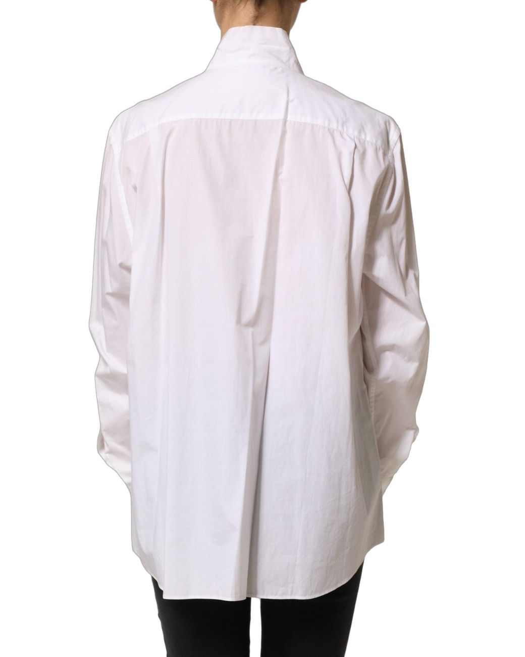 Dolce & Gabbana Gray Ruffled Bib Long Sleeves Blouse Top Cotton