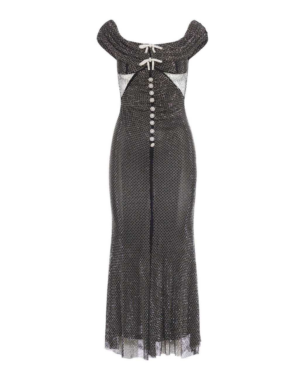 Self-Portrait Crystal-Embellished Off-Shoulder Maxi Dress in Black | Lyst UK