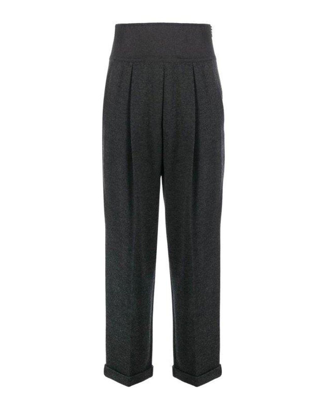 Brunello Cucinelli Black Dark Wool High Waist Trousers