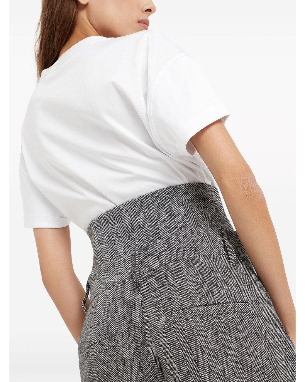 Brunello Cucinelli Gray Linen Wide Leg Trousers
