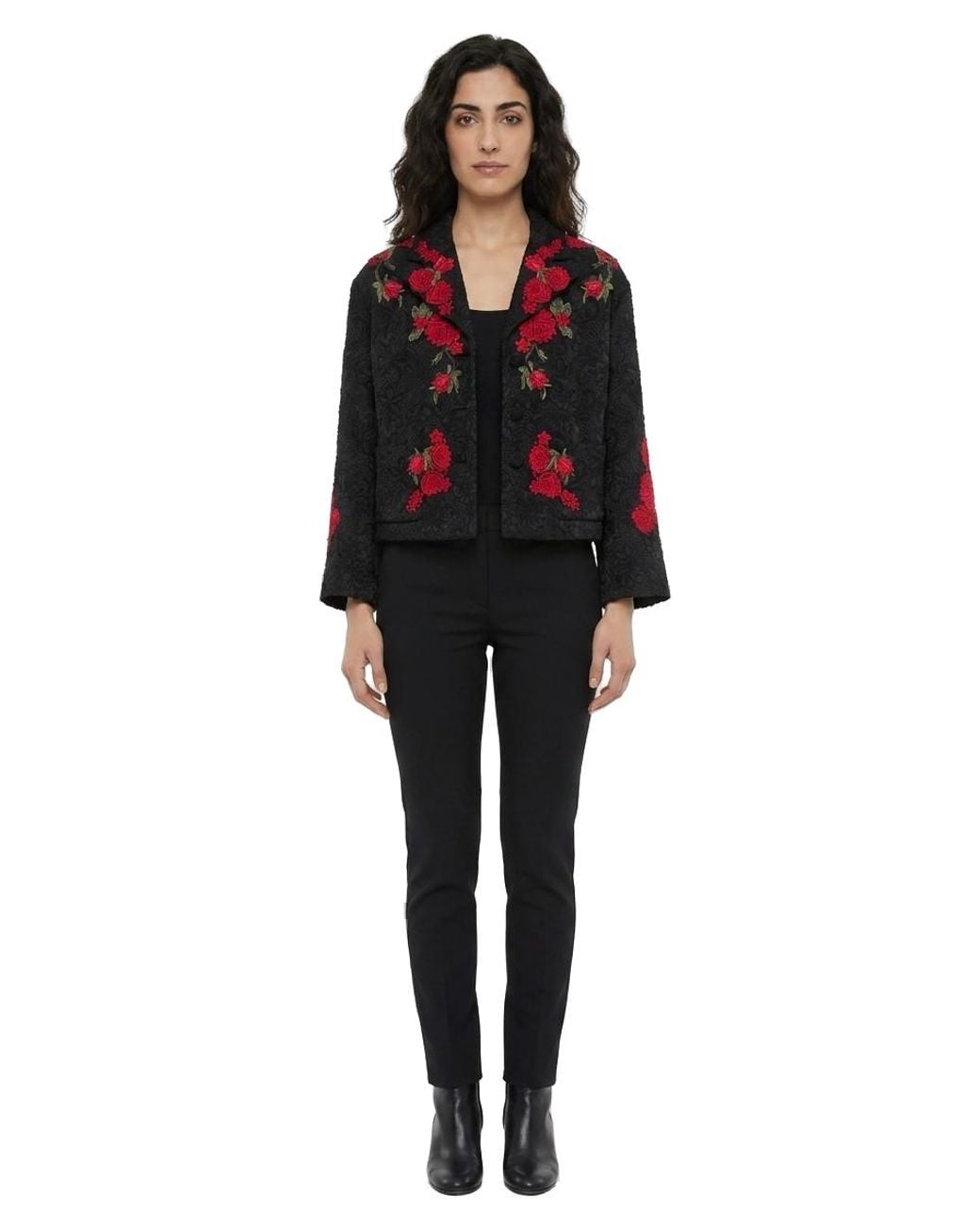 Dolce & Gabbana Black Dolce & Gabbana Floral-Embroidered Cotton Jacket