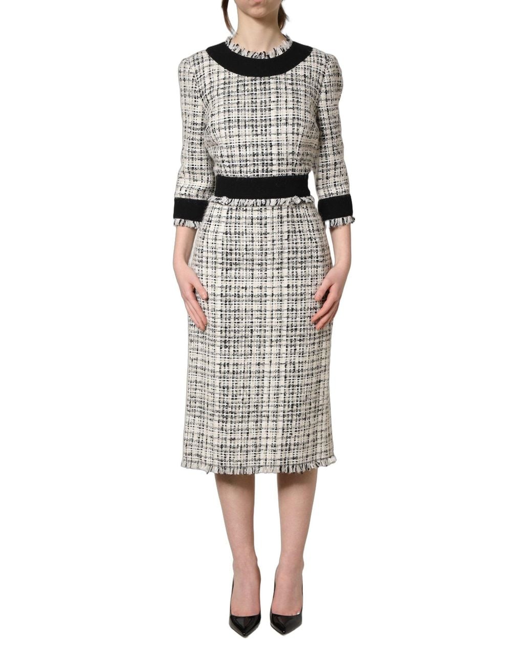 Dolce & Gabbana Metallic Dolce & Gabbana Tweed Sheath A-Line Midi Dress