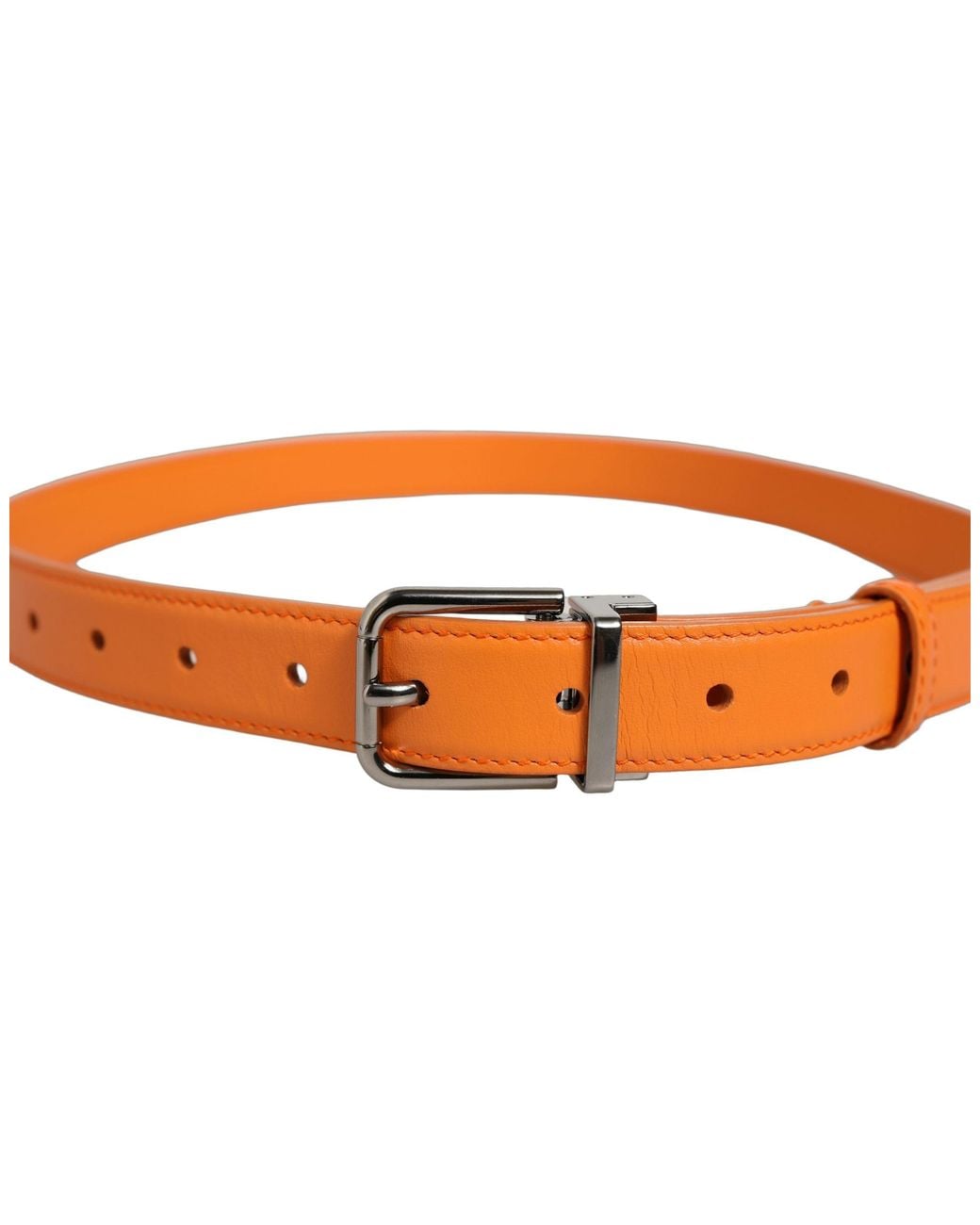 Dolce & Gabbana Orange Leather Tone Metal Buckle Belt for men