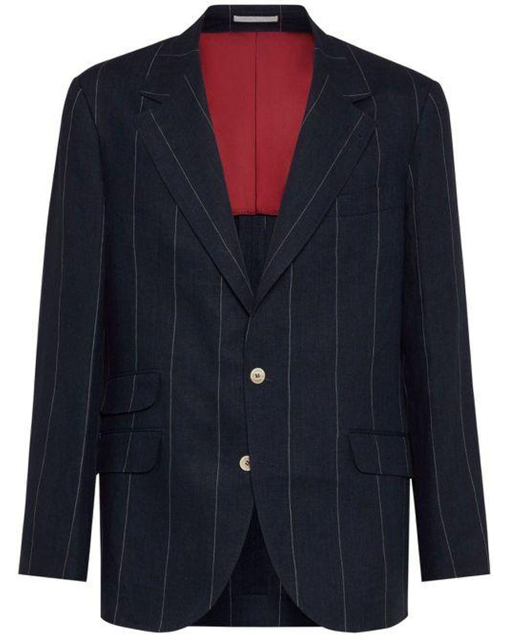 Brunello Cucinelli Blue Linen Pinstripe Blazer for men