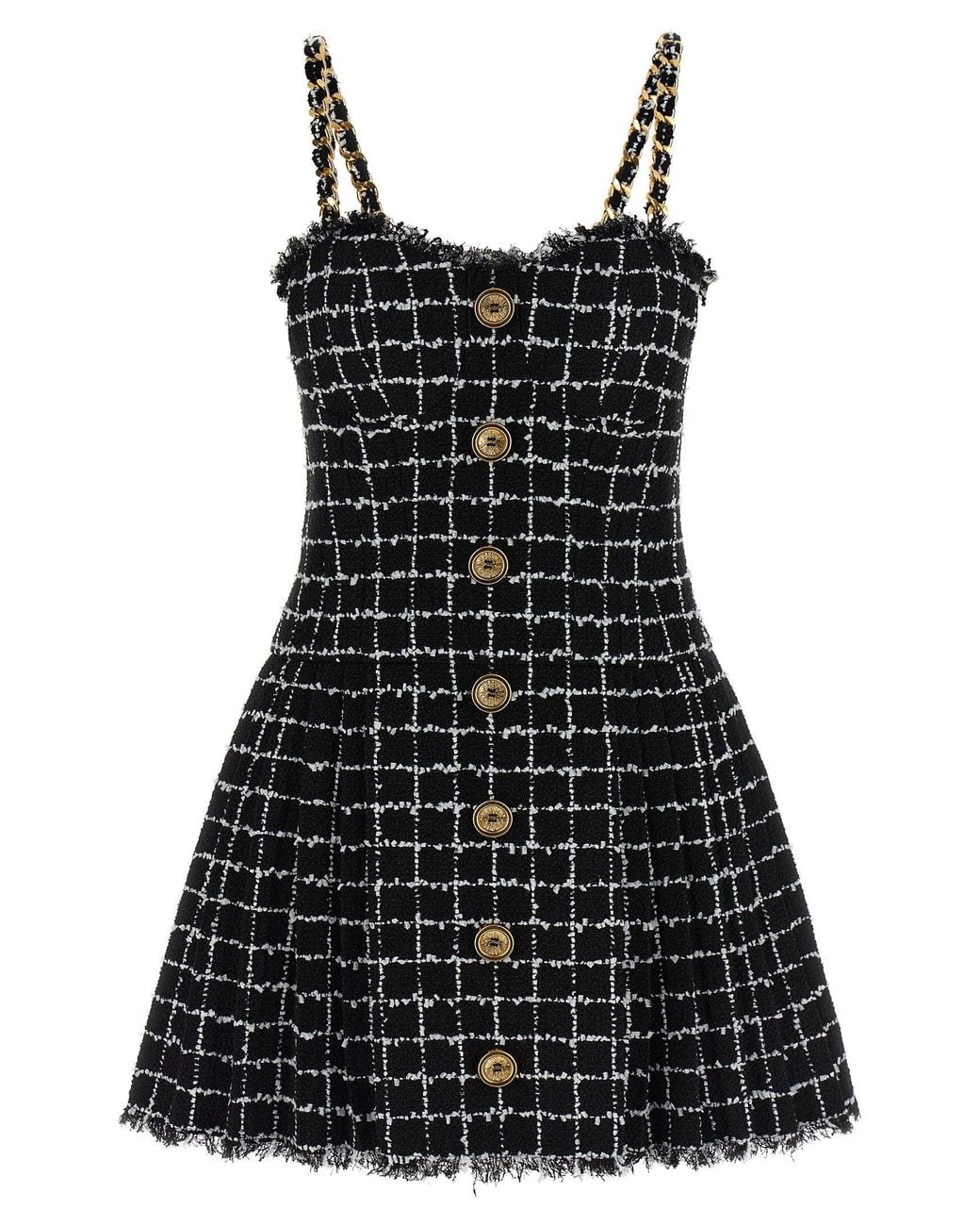 Balmain Black Check Tweed Dress