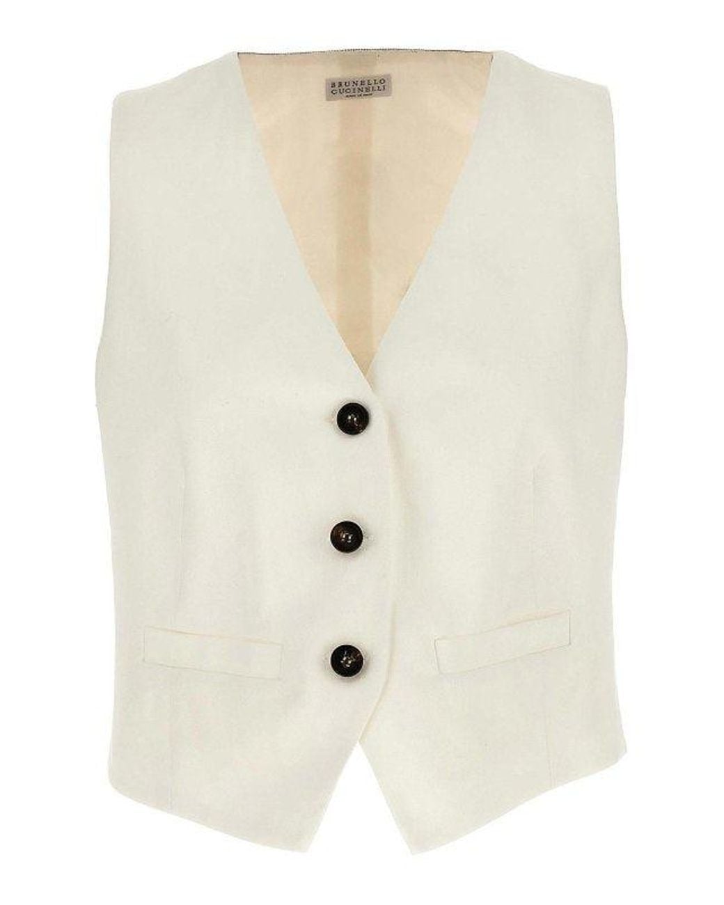 Brunello Cucinelli Natural Off Linen Blend Vest