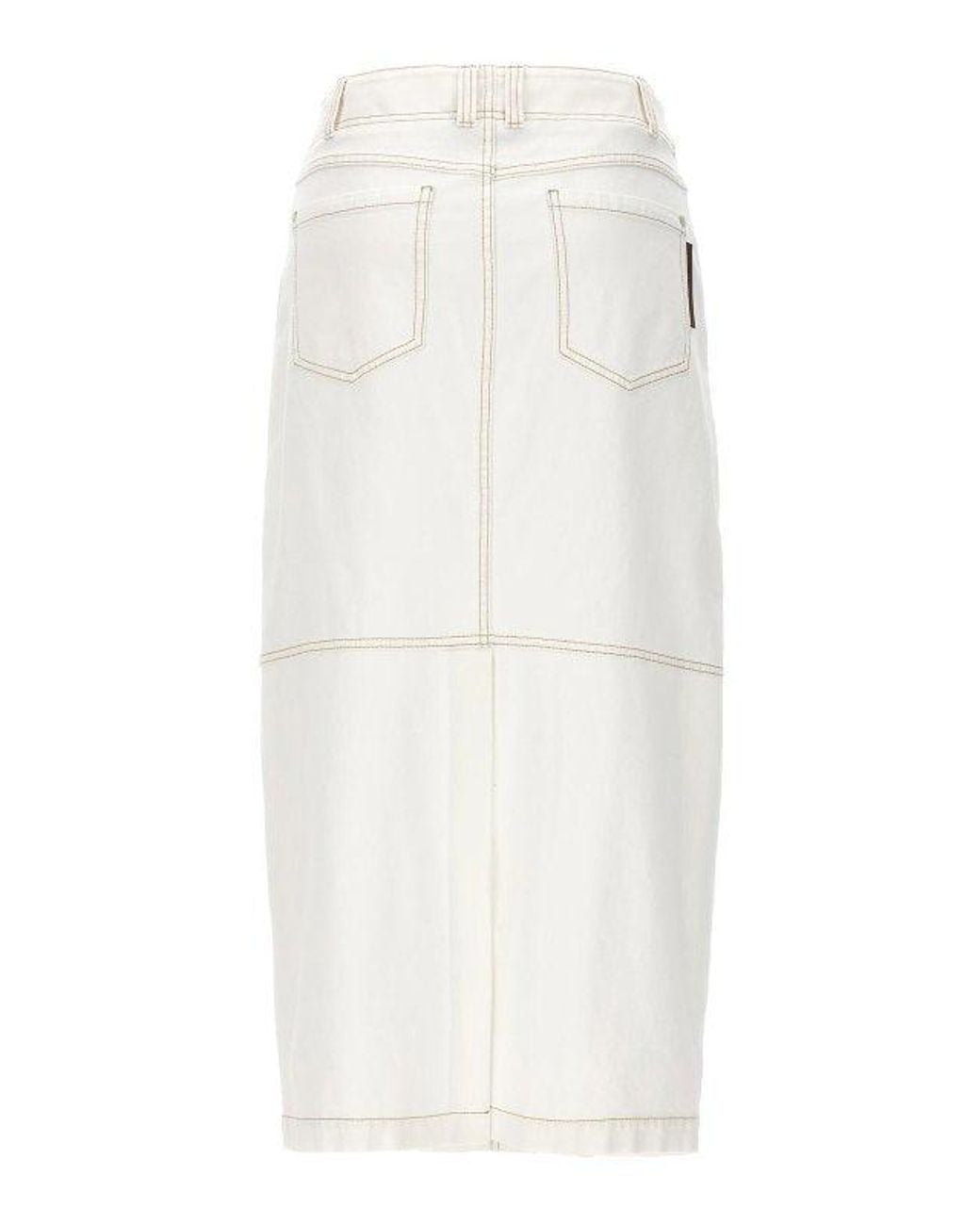 Brunello Cucinelli White Off Straight Cotton Skirt