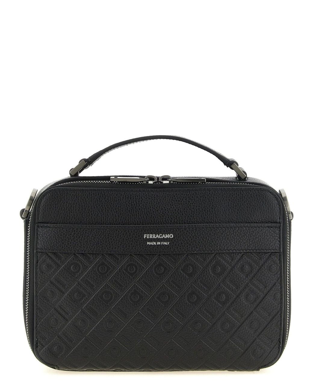 Ferragamo Black Monogram-Embossed Leather Shoulder Bag for men