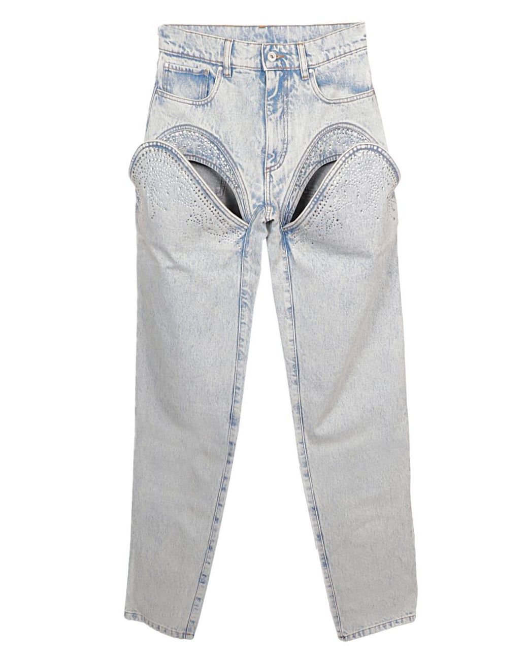 Y. Project Cut Out Rhinestone Jeans in Gray