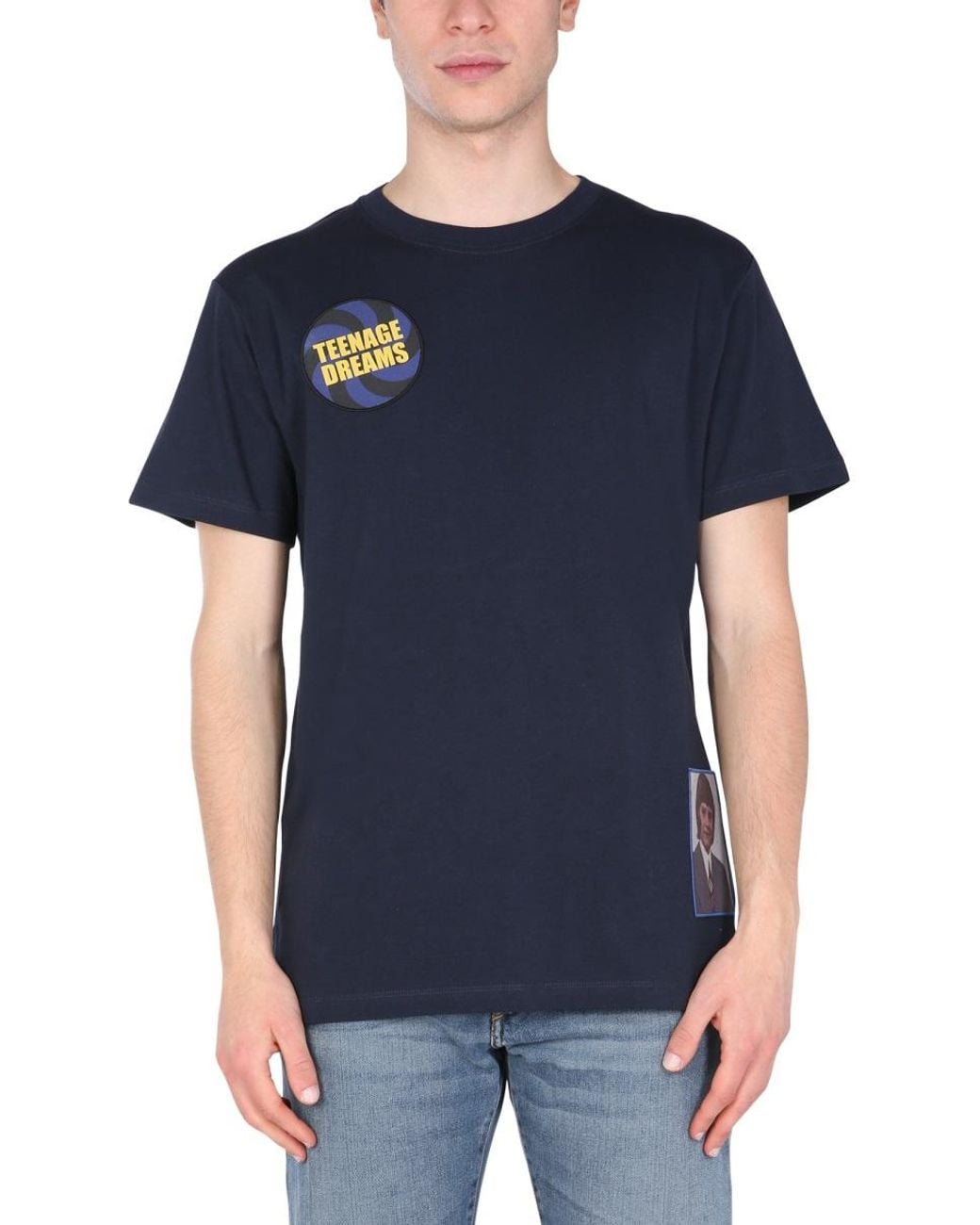 Raf Simons Blue Crew Neck T-Shirt Cotton T-Shirts for men