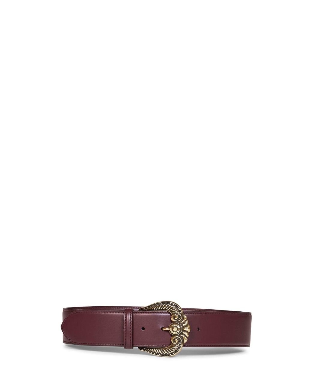 Etro Red Burgundy Leather Belt With Paisley Buckle