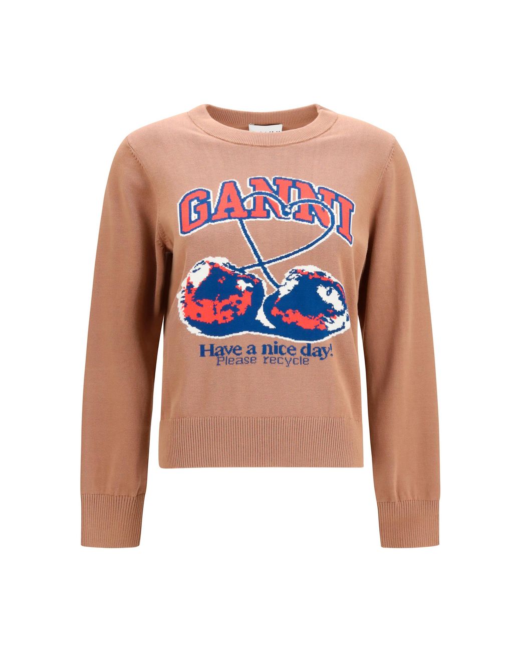 Ganni White Cherry-Print Cotton Sweater
