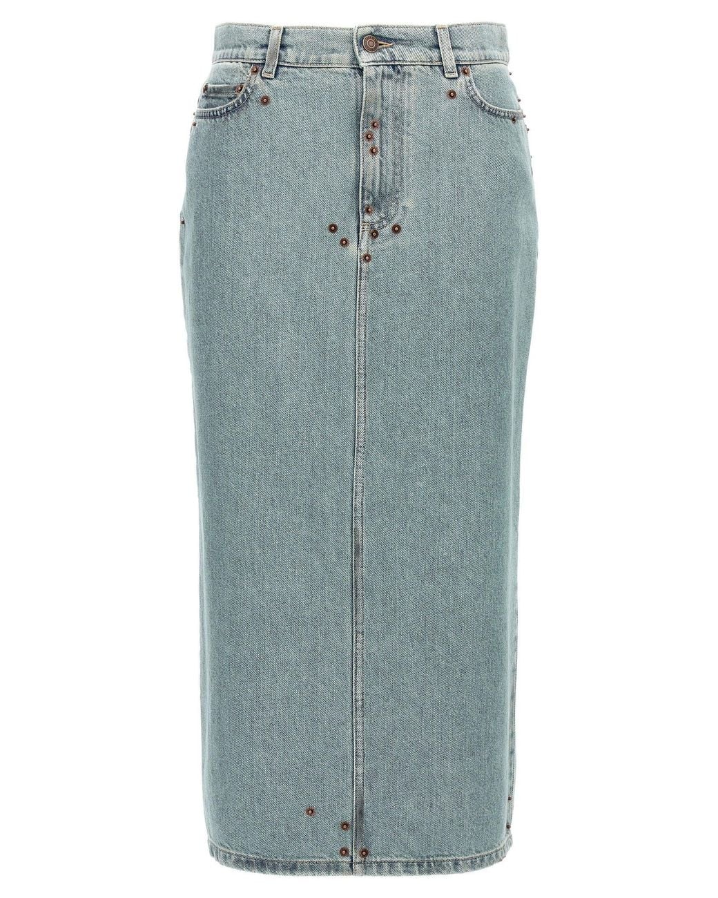 Eye Rivetis Moschino Rivet-Embellished Denim Skirt in Blue | Lyst