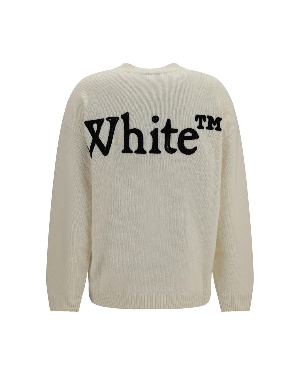 Off-White c/o Virgil Abloh Gray Crewneck Sweater Bookish Shared Ivory- Merino Wool (Ovis Aries)