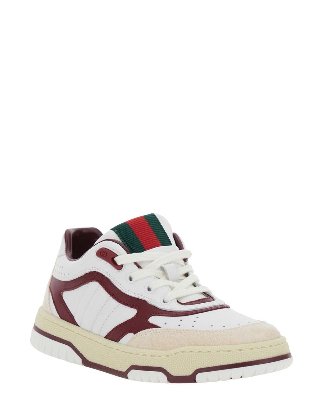 Gucci White Low Top Sneakers With Web Tongue Calf Trainers for men