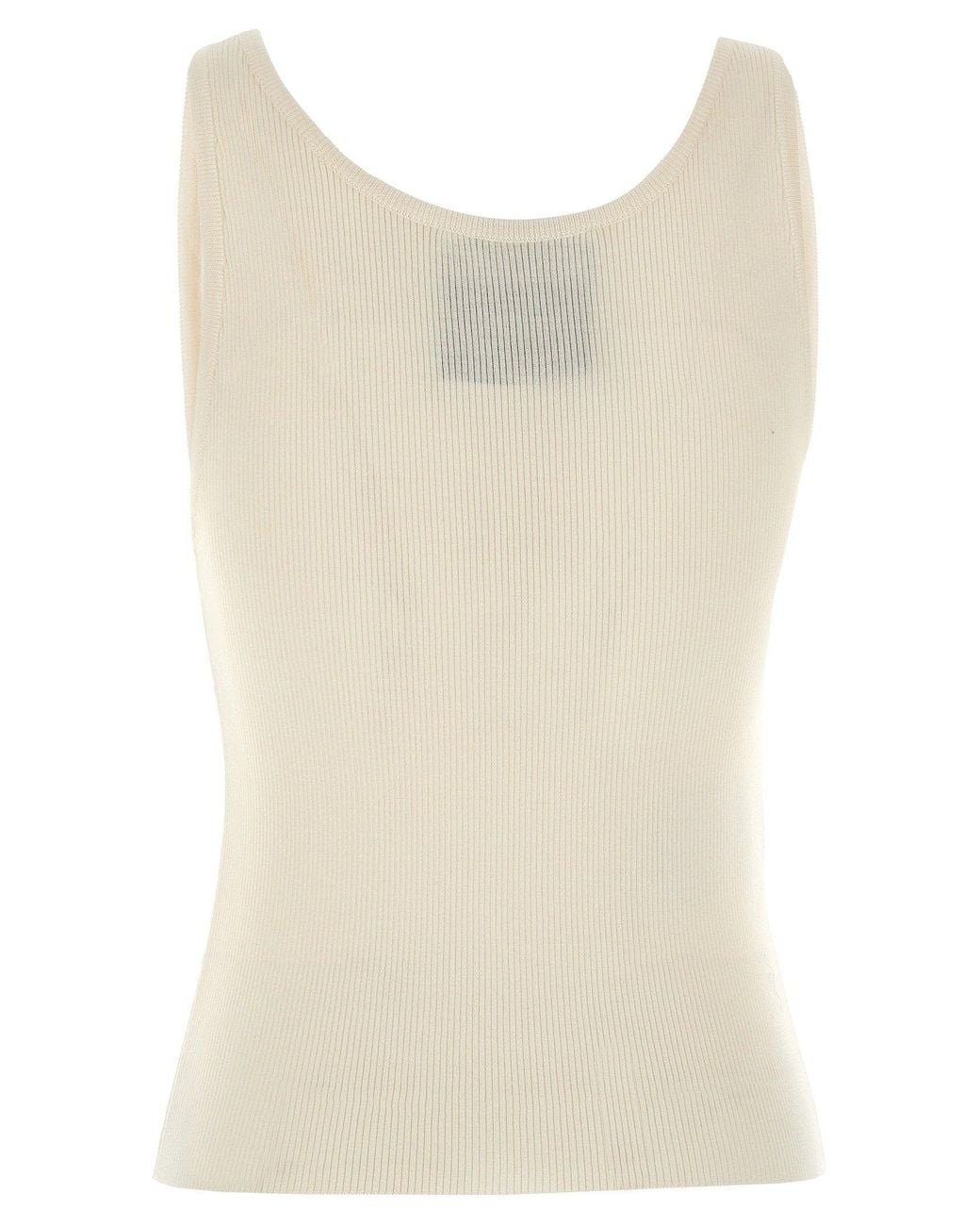 Moschino Natural Ribbed Silk-Blend Tank Top
