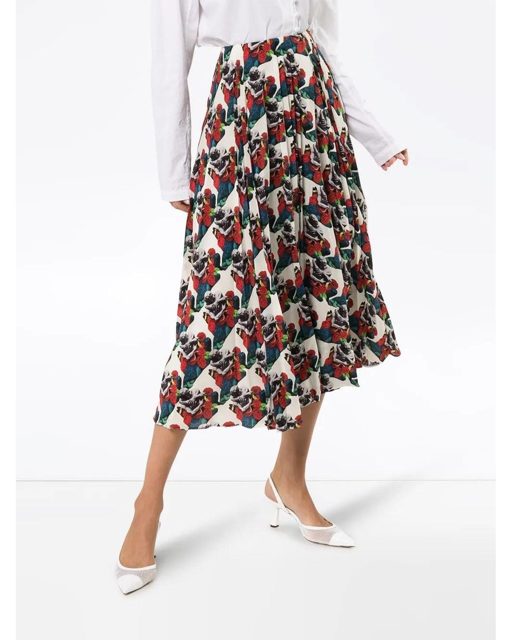 Valentino White X Undercover Lovers Print Pleated Skirt