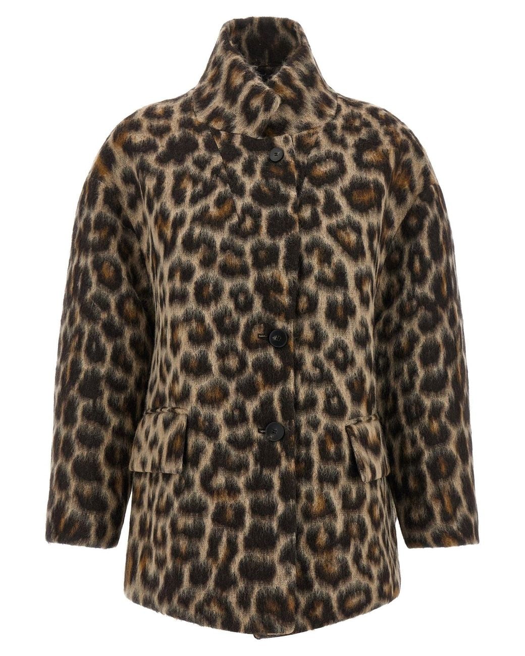Alberto Biani Natural Leopard-Print Jacquard Wool Blend Coat
