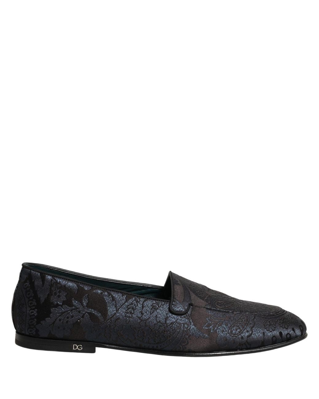 Dolce & Gabbana Black Jacquard Leather Slip On Loafers Shoes for men