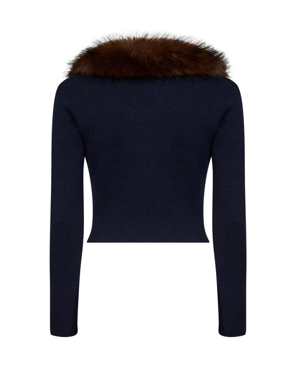 Self-Portrait Blue Cardigan With Faux-Fur Collar Wool-Blend Cardigans
