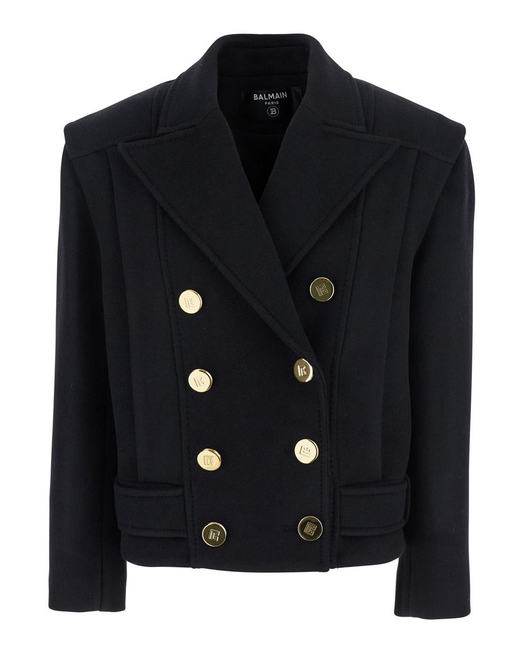 Balmain Blue Jacket With Wide Lapels And Metallic Logo Buttons