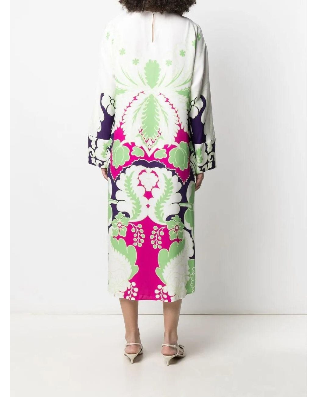 Valentino Green Floral Print Silk Midi Dress