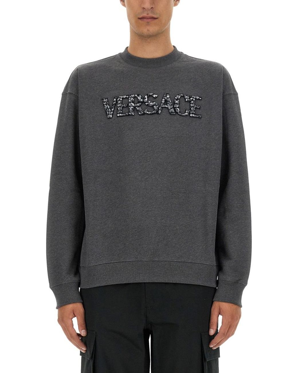Versace Gray Versace Crocodile Logo Cotton Sweatshirt for men