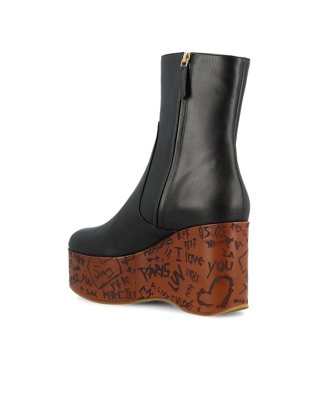 Chloé Brown Leather Wedge Ankle Boots