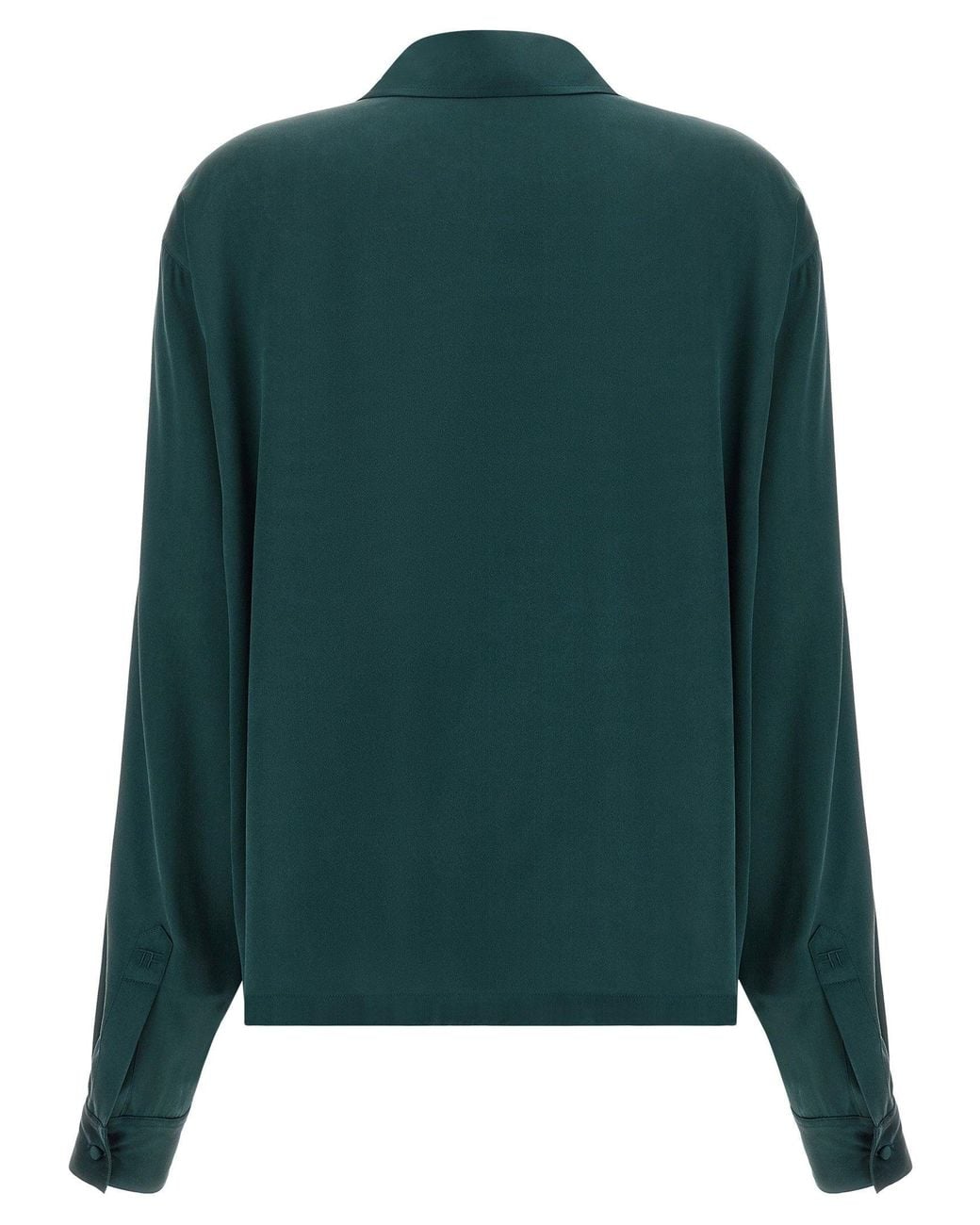 Tom Ford Green Silk Satin V-Neck Polo Shirt