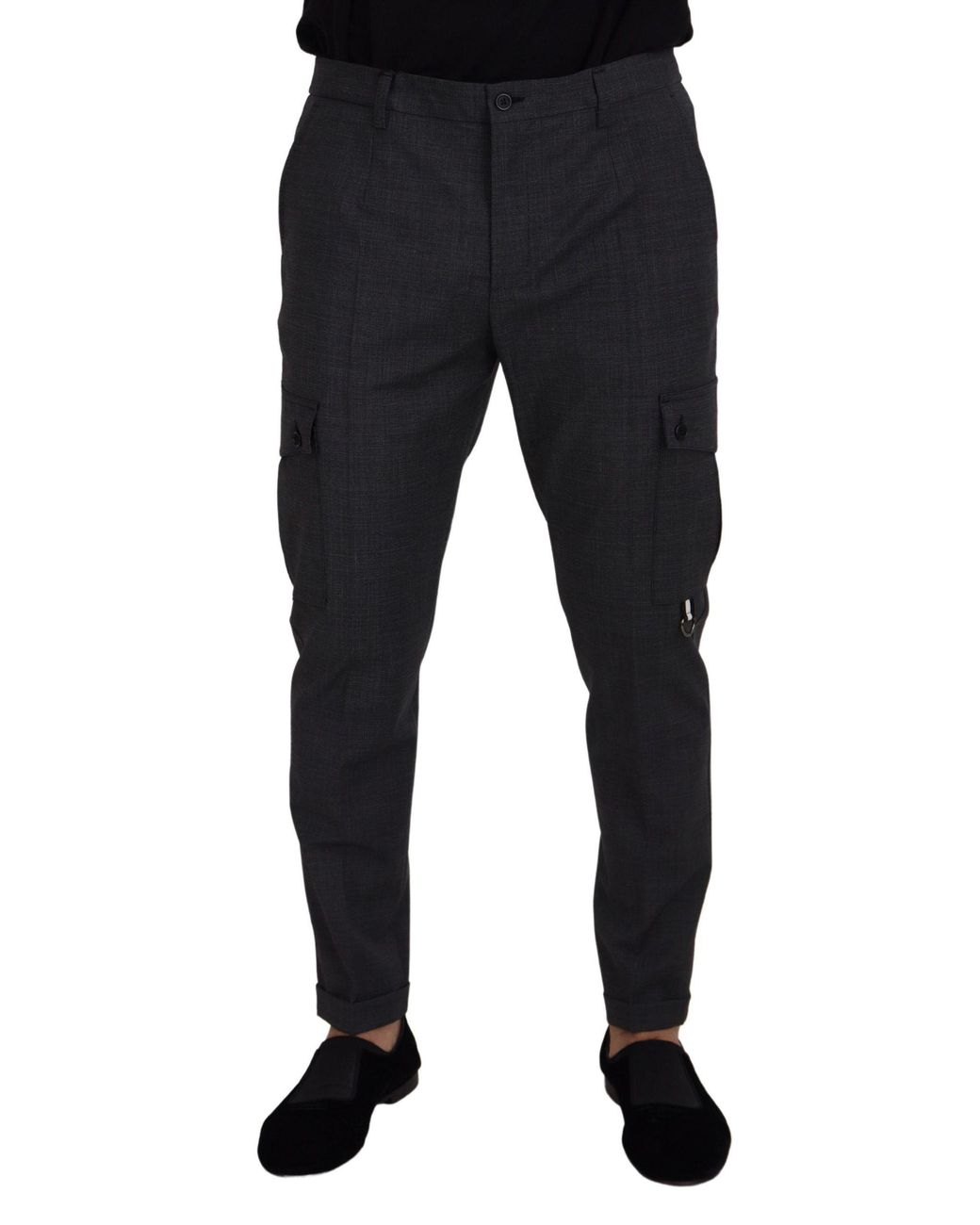 Dolce & Gabbana Black Elegant Checkered Slim Fit Cargo Pants for men