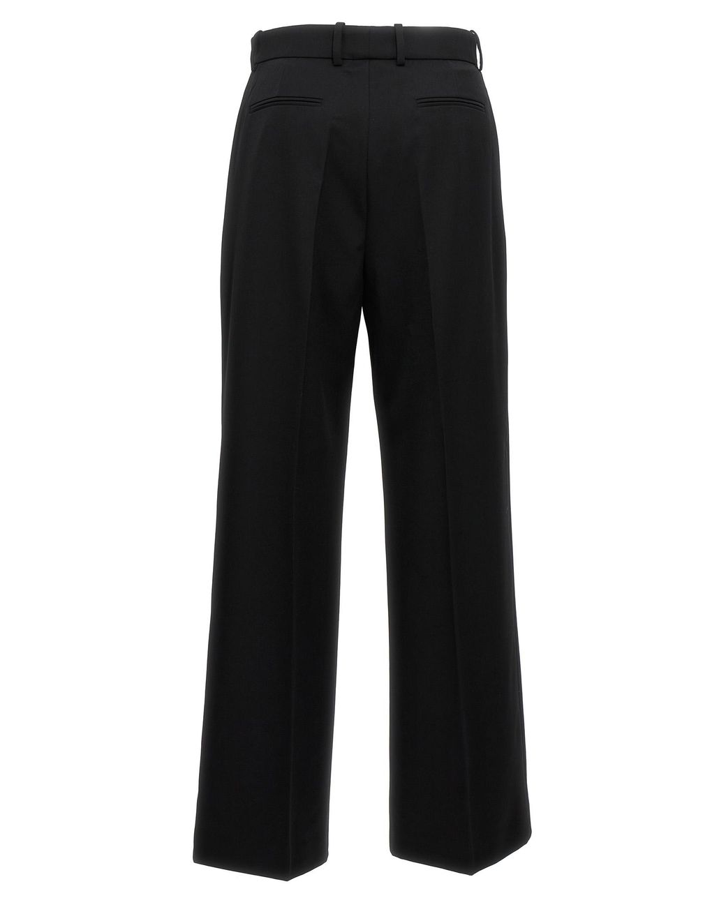 Lanvin Black Wide Leg Wool Trousers With Central Pleat