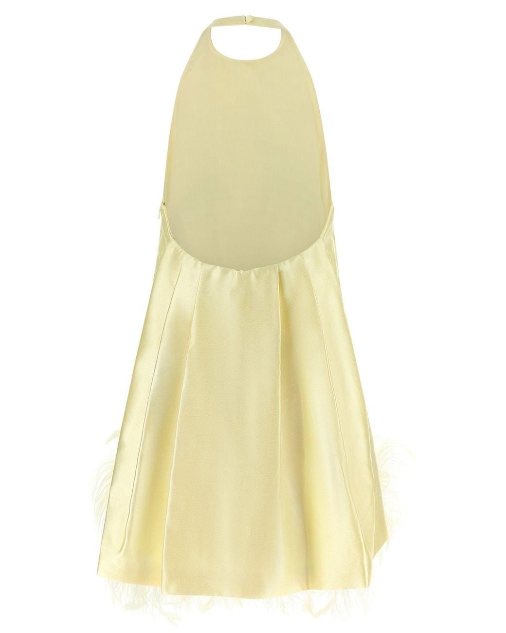 Self-Portrait Yellow Feather-Trimmed Structured Silk Dress