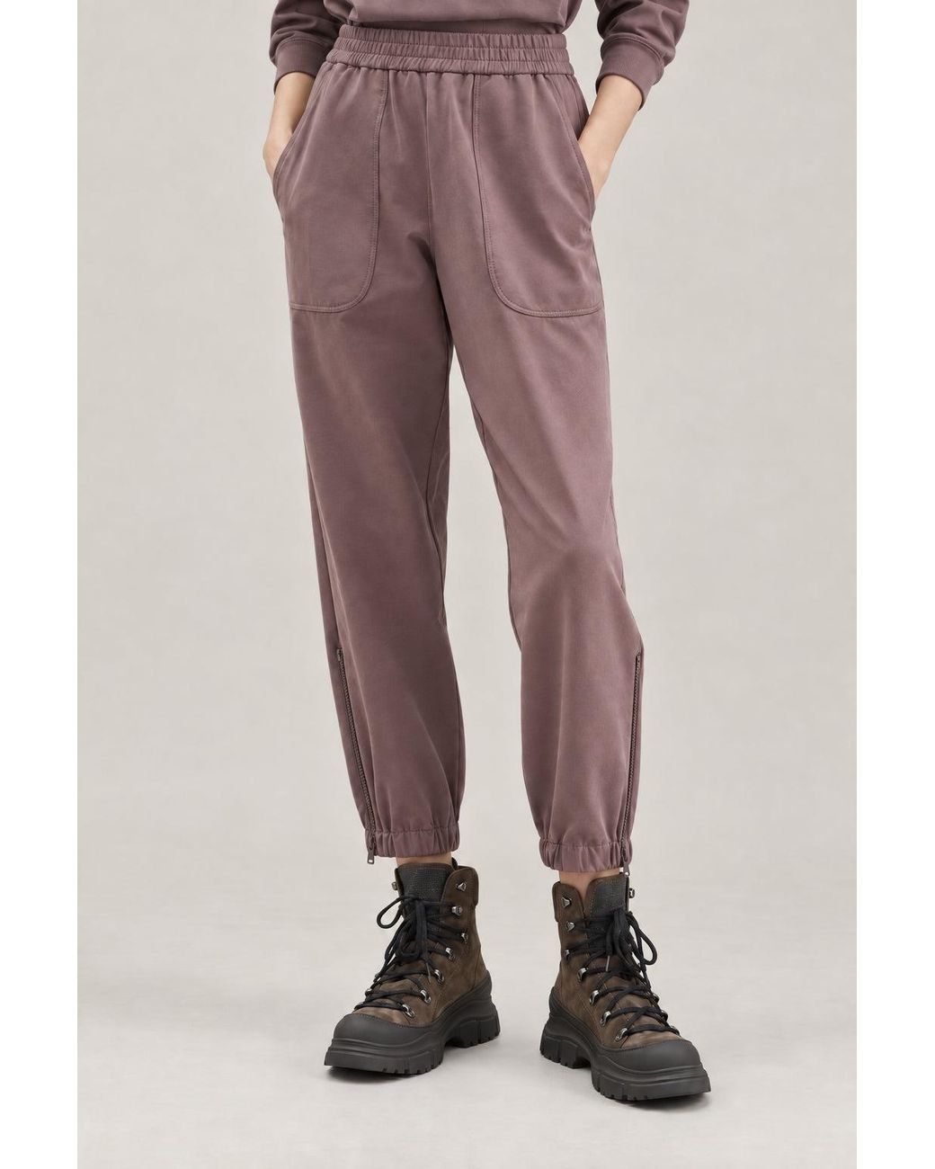 Brunello Cucinelli Purple Ash Cotton Elastic Waist Trousers