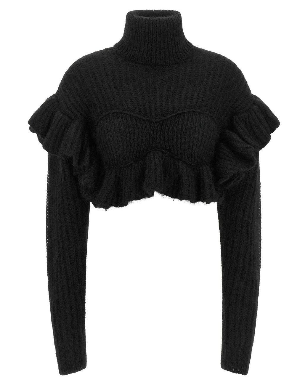 Elisabetta Franchi Black Ruffled Cropped Bustier Sweater