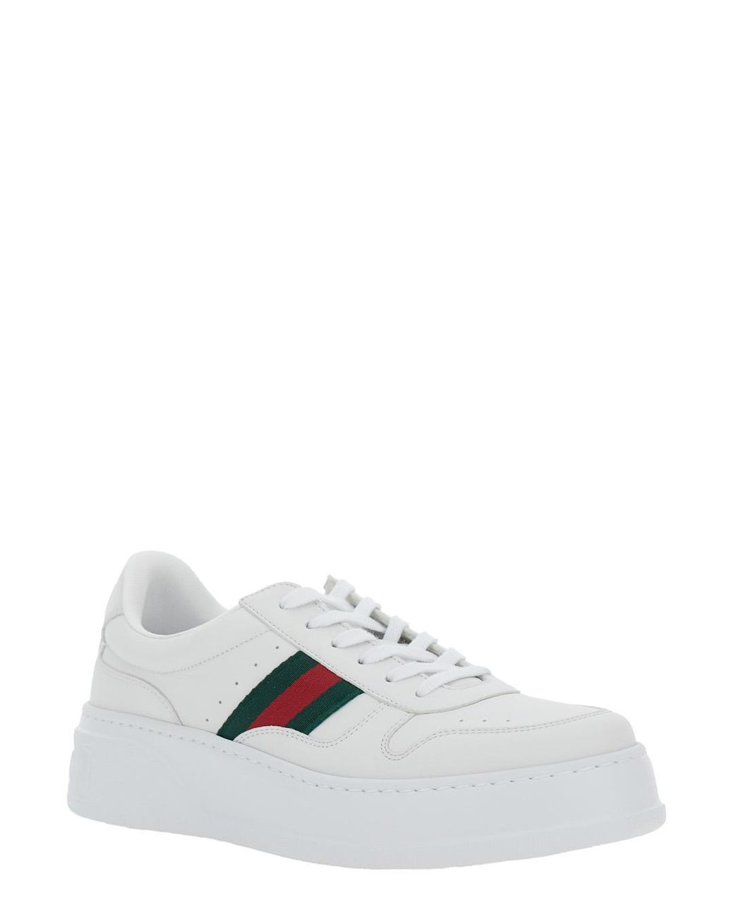 Gucci White Gucci Web-Stripe Leather Sneakers for men