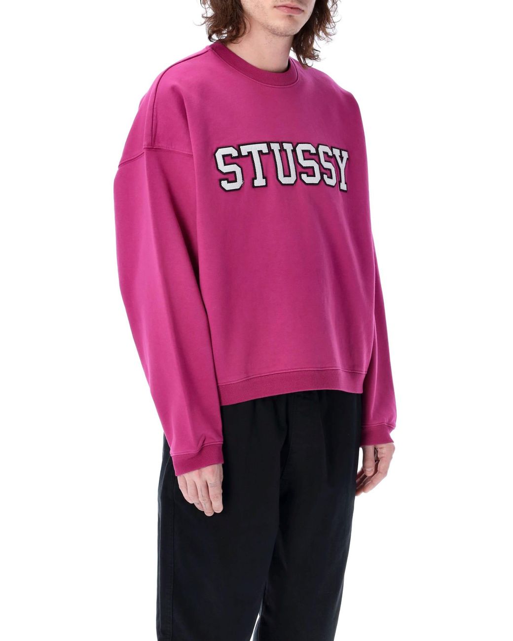 Stussy Relaxed Logo Crewneck in Pink for Men | Lyst