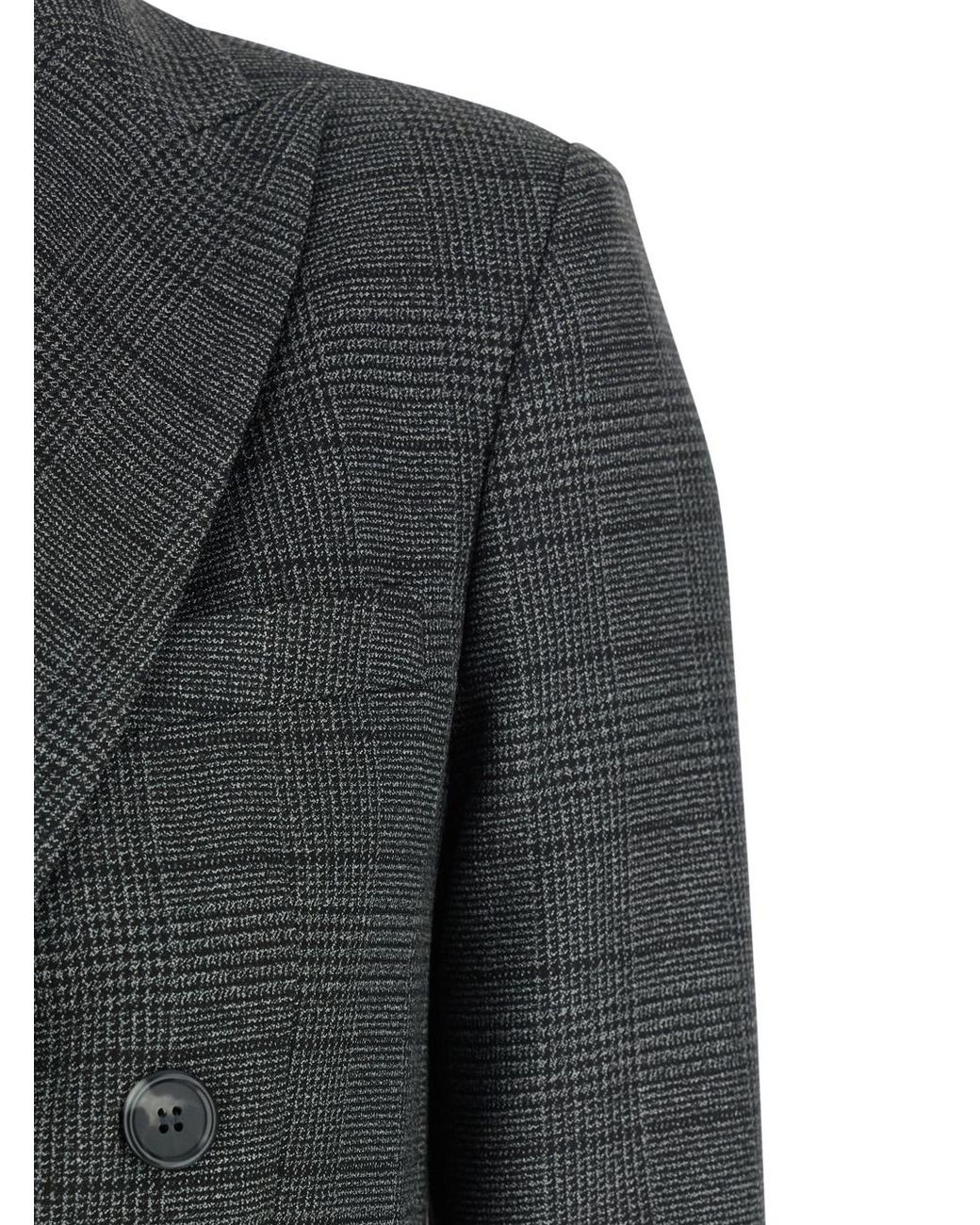 Le Plain Black Double-Breasted Jacket With Peak Revers And All-Over Striped Motif